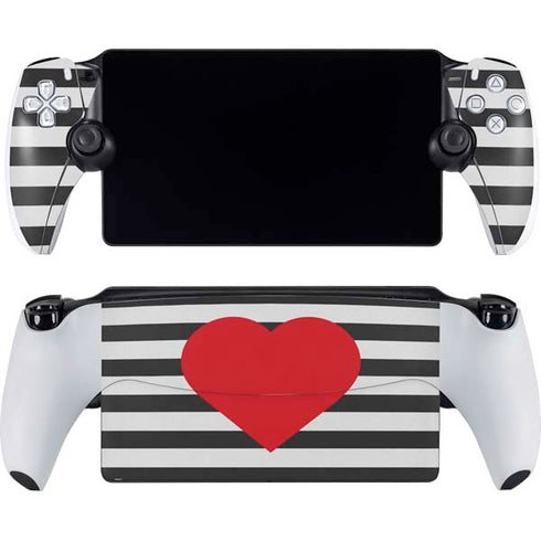 Black And White Striped Heart PlayStation Portal Remote Player Skin