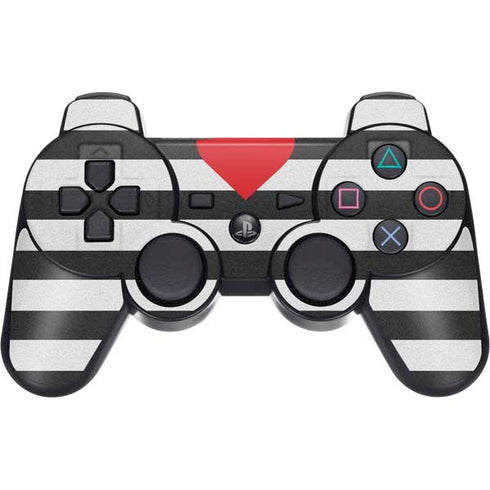Black And White Striped Heart PS3 Dual Shock wireless controller Skin
