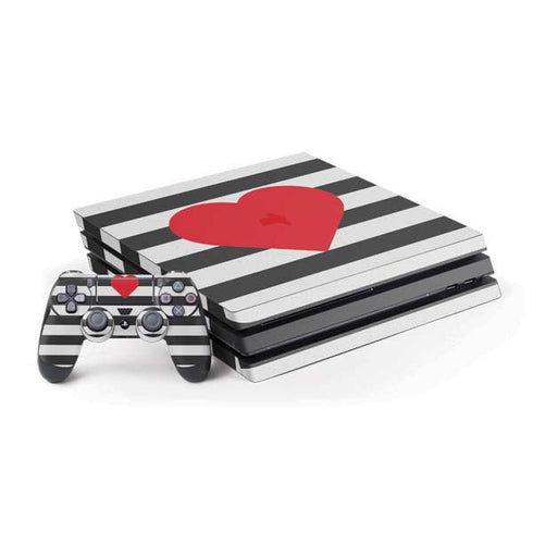 Black And White Striped Heart PlayStation PS4 Skins