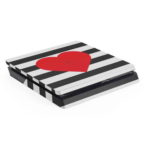 Black And White Striped Heart PS4 Slim Skin
