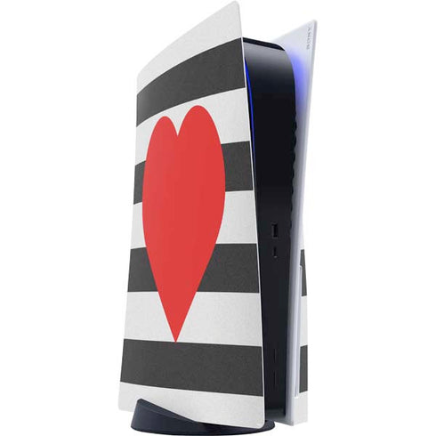 Black And White Striped Heart PlayStation PS5 Skins