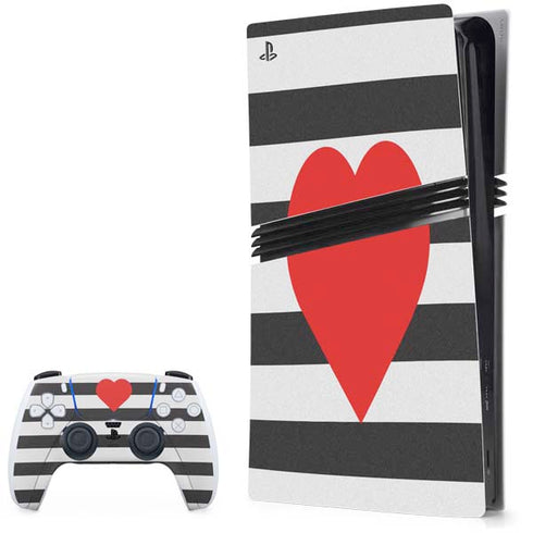 Black And White Striped Heart PS5 Pro Bundle Skin