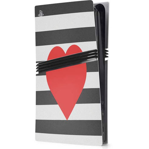 Black And White Striped Heart PS5 Pro Console Skin