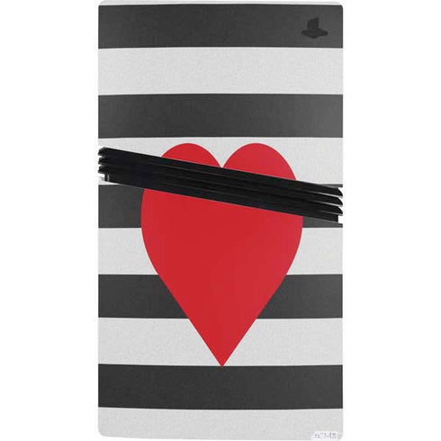 Black And White Striped Heart PS5 Pro Console Skin