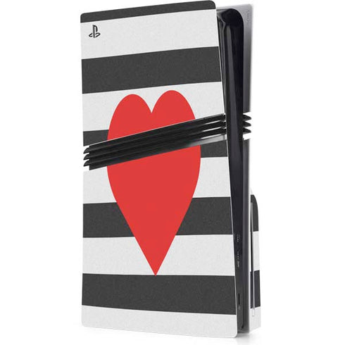 Black And White Striped Heart PS5 Pro Disk Console Skin