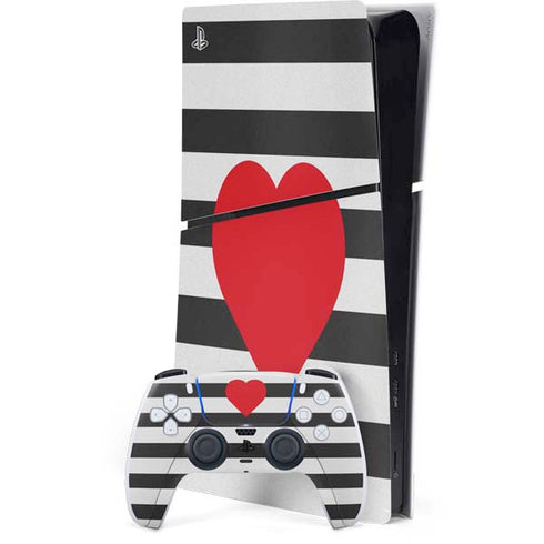 Black And White Striped Heart PlayStation PS5 Skins