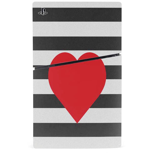 Black And White Striped Heart PS5 Slim Digital Edition Console Skin