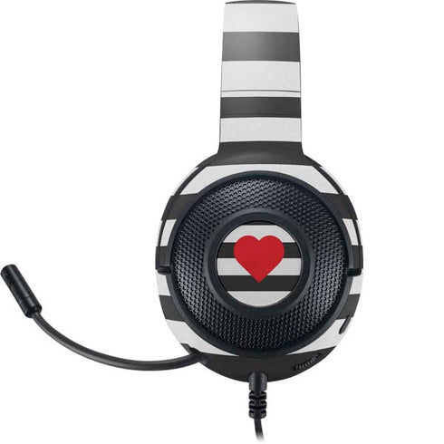 Black And White Striped Heart Razer Kraken X Skin