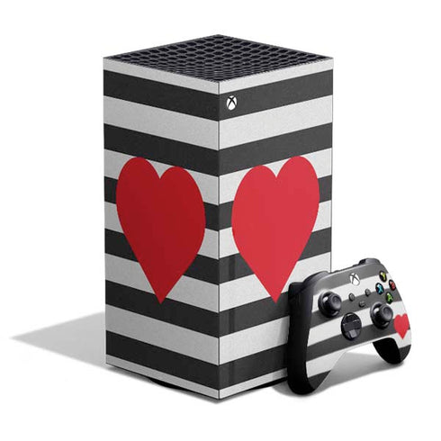 Black And White Striped Heart XBox Series X Digital Edition Bundle Skin