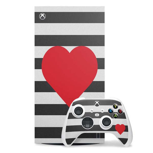 Black And White Striped Heart Xbox Series X Skins