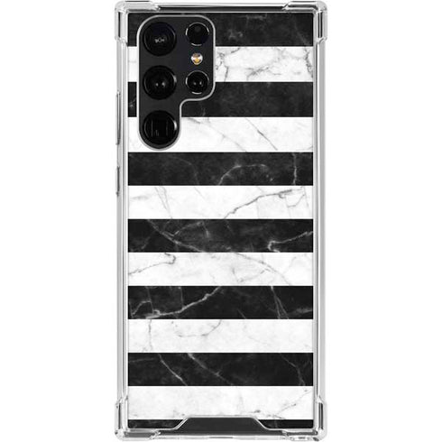 Black and White Striped Marble Galaxy S23 Ultra Clear Case