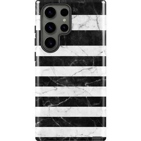 Black and White Striped Marble Galaxy S23 Ultra Pro Case