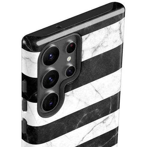 Black and White Striped Marble Galaxy S23 Ultra Pro Case