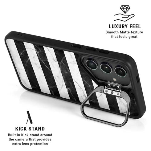 Black and White Striped Marble Galaxy S25 Kickstand Case