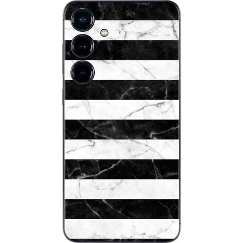 Black and White Striped Marble Galaxy S24 Skin