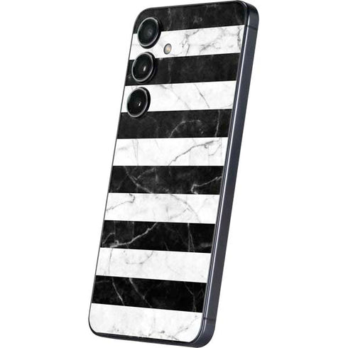 Black and White Striped Marble Galaxy S24 Skin