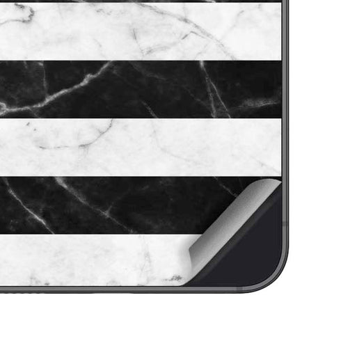 Black and White Striped Marble Galaxy S25 Skin