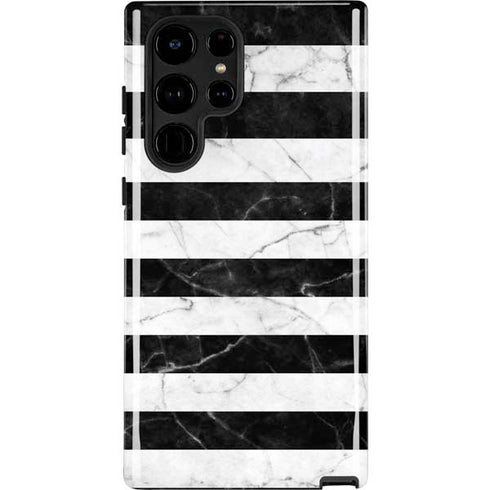 Black and White Striped Marble Galaxy S25 Ultra Impact Case