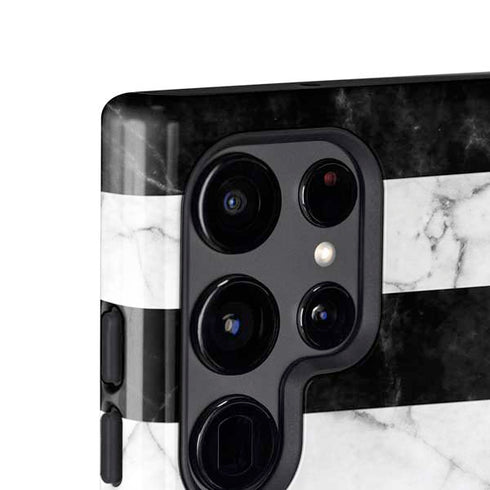 Black and White Striped Marble Galaxy S25 Ultra Impact Case