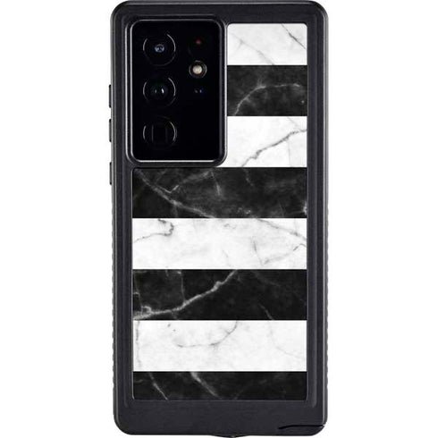 Black and White Striped Marble Galaxy S24 Ultra Waterproof Case