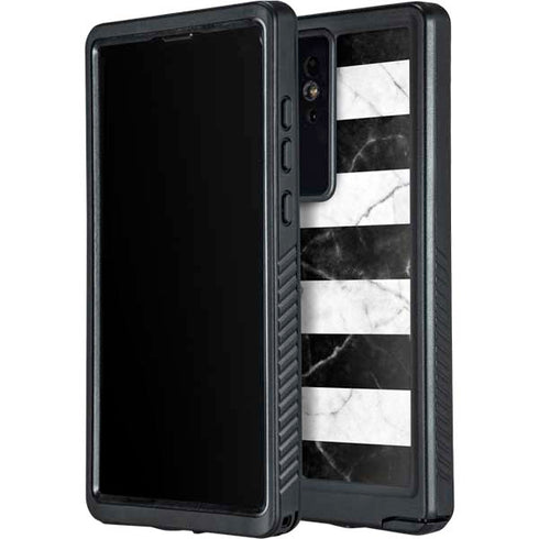 Black and White Striped Marble Galaxy S24 Ultra Waterproof Case