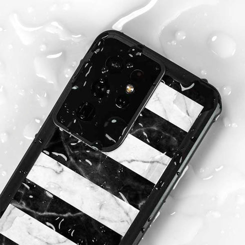 Black and White Striped Marble Galaxy S24 Ultra Waterproof Case