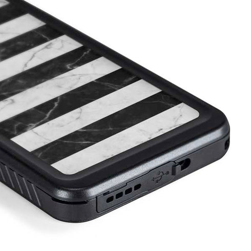 Black and White Striped Marble Galaxy S24 Waterproof Case