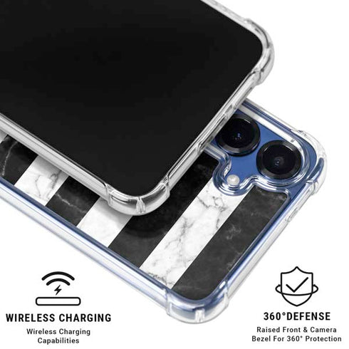Black and White Striped Marble Galaxy S25 Plus Clear Case