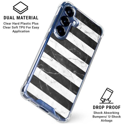 Black and White Striped Marble Galaxy S25 Plus Clear Case