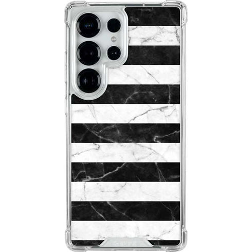 Black and White Striped Marble Galaxy S25 Ultra Clear Case