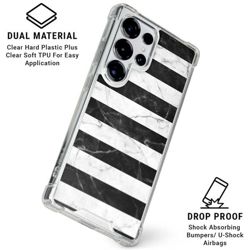 Black and White Striped Marble Galaxy S25 Ultra Clear Case