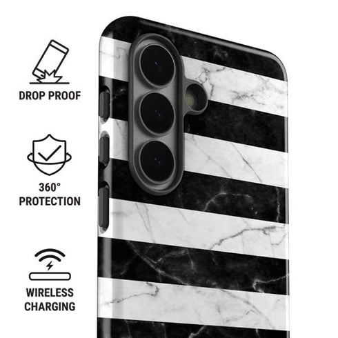 Black and White Striped Marble Galaxy S26 Impact Case