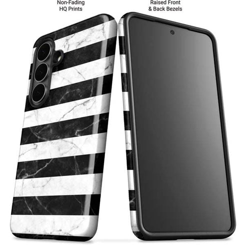 Black and White Striped Marble Galaxy S26 Impact Case