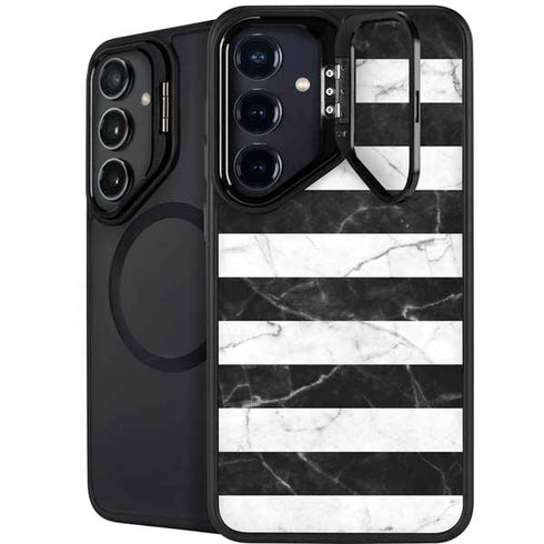 Black and White Striped Marble Galaxy S26 Kickstand Case