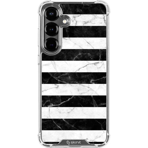 Black and White Striped Marble Galaxy S26 Plus Clear Case