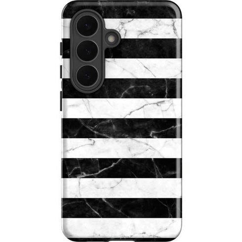 Black and White Striped Marble Galaxy S26 Plus Impact Case