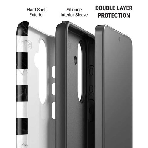 Black and White Striped Marble Galaxy S26 Plus Impact Case