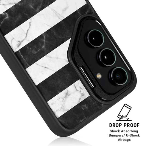 Black and White Striped Marble Galaxy S26 Plus Kickstand Case