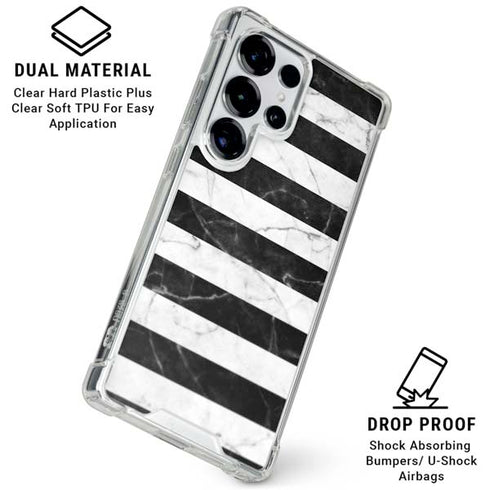 Black and White Striped Marble Galaxy S26 Ultra Clear Case