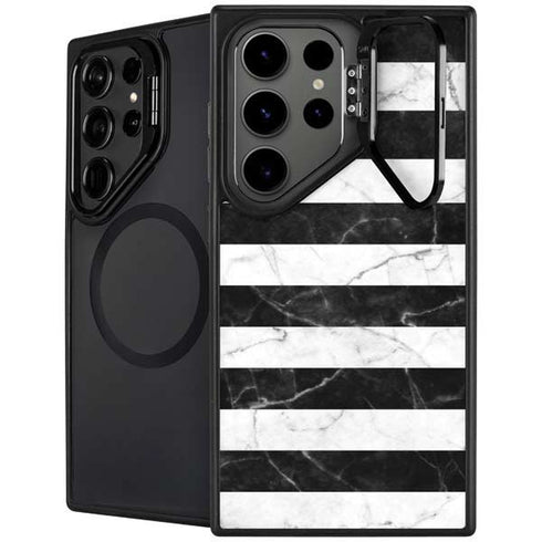 Black and White Striped Marble Galaxy S26 Ultra Kickstand Case