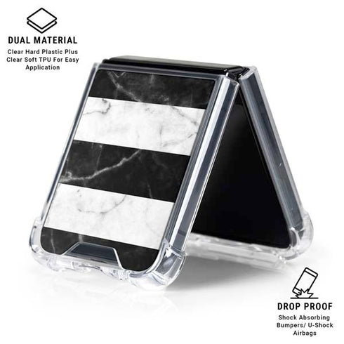 Black and White Striped Marble Galaxy Z Flip6 Clear Case