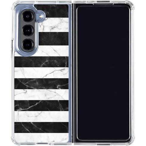 Black and White Striped Marble Galaxy Z Fold5 5G Clear Case