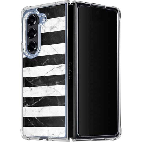 Black and White Striped Marble Galaxy Z Fold5 5G Clear Case
