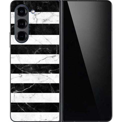 Black and White Striped Marble Galaxy Z Fold5 5G Skin