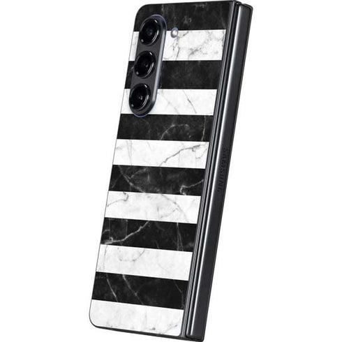 Black and White Striped Marble Galaxy Z Fold5 5G Skin
