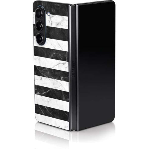 Black and White Striped Marble Galaxy Z Fold5 5G Skin