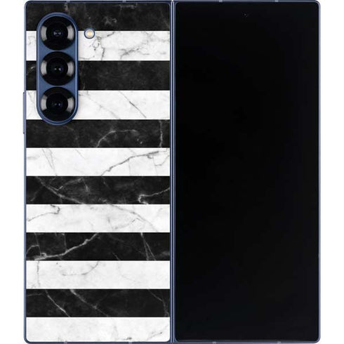 Black and White Striped Marble Galaxy Z Fold6 Skin