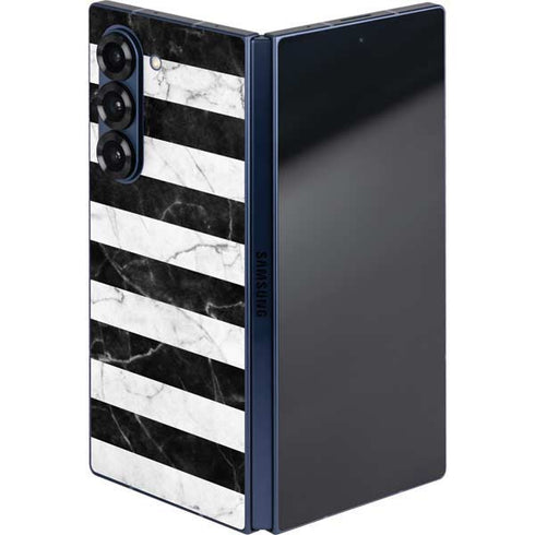 Black and White Striped Marble Galaxy Z Fold6 Skin