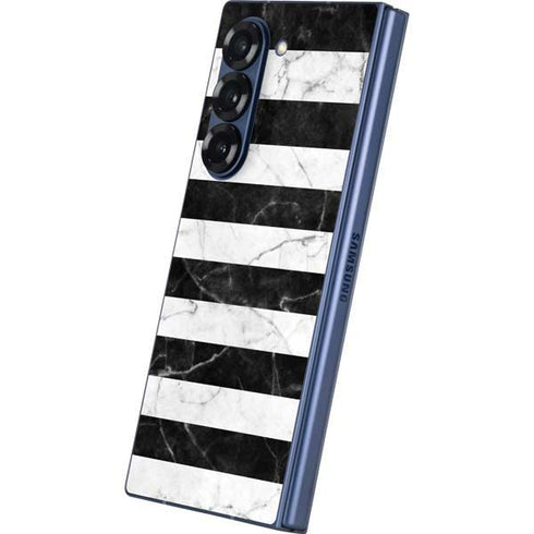 Black and White Striped Marble Galaxy Z Fold6 Skin