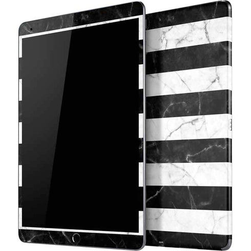 Black and White Striped Marble iPad Skins